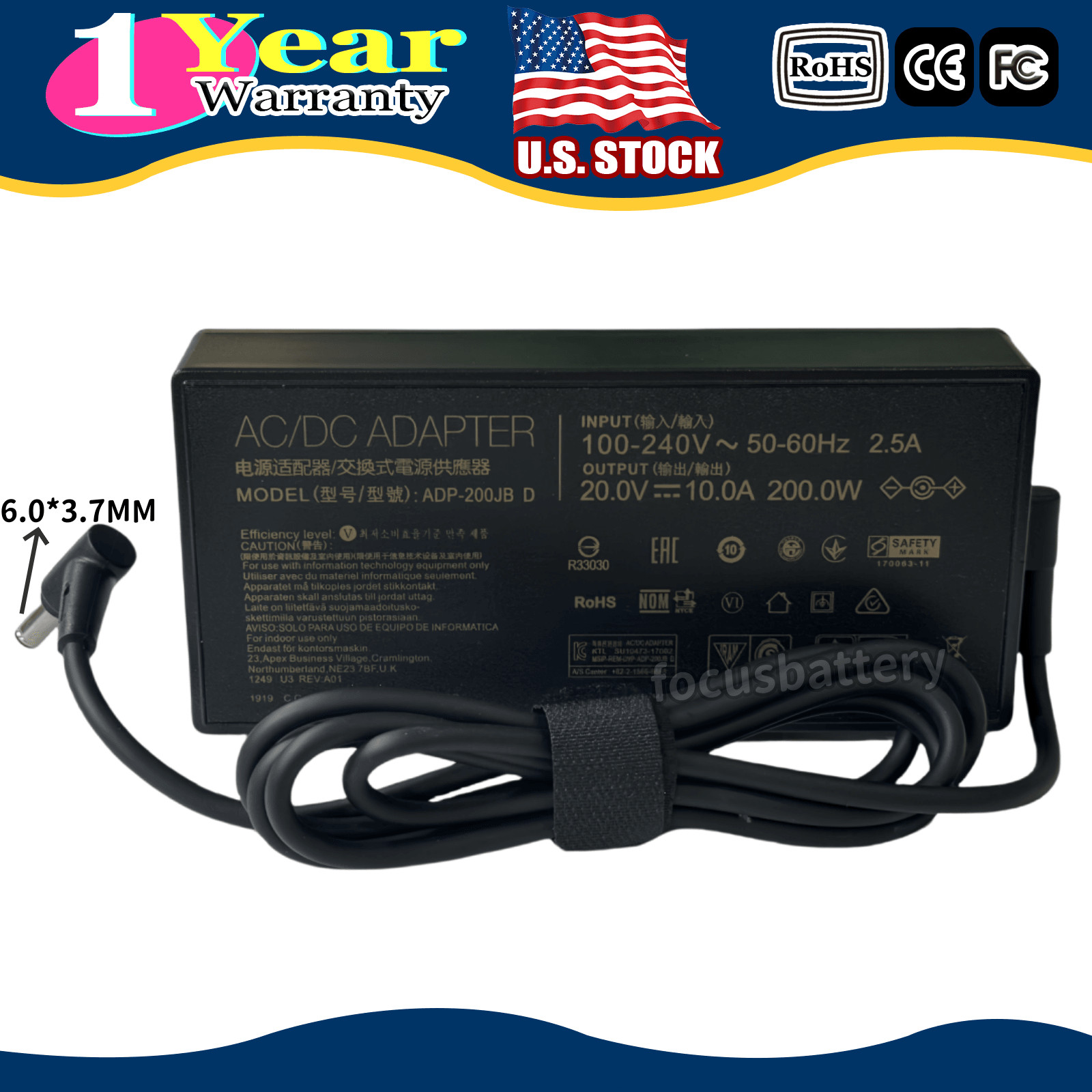 New OEM Genuine 200W ADP-200JB D AC Adapter Charger for ASUS TUF Gaming F15 F17