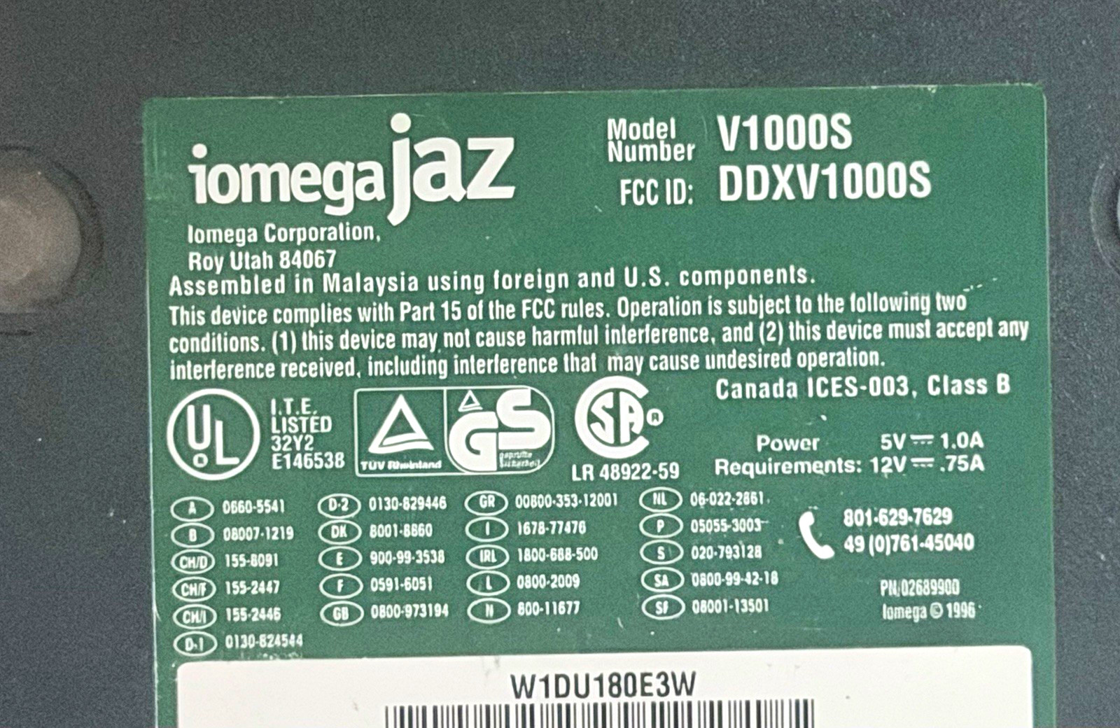 Iomega Jaz V1000S 1GB External SCSI Drive Black Removable Cartridge PC/Mac