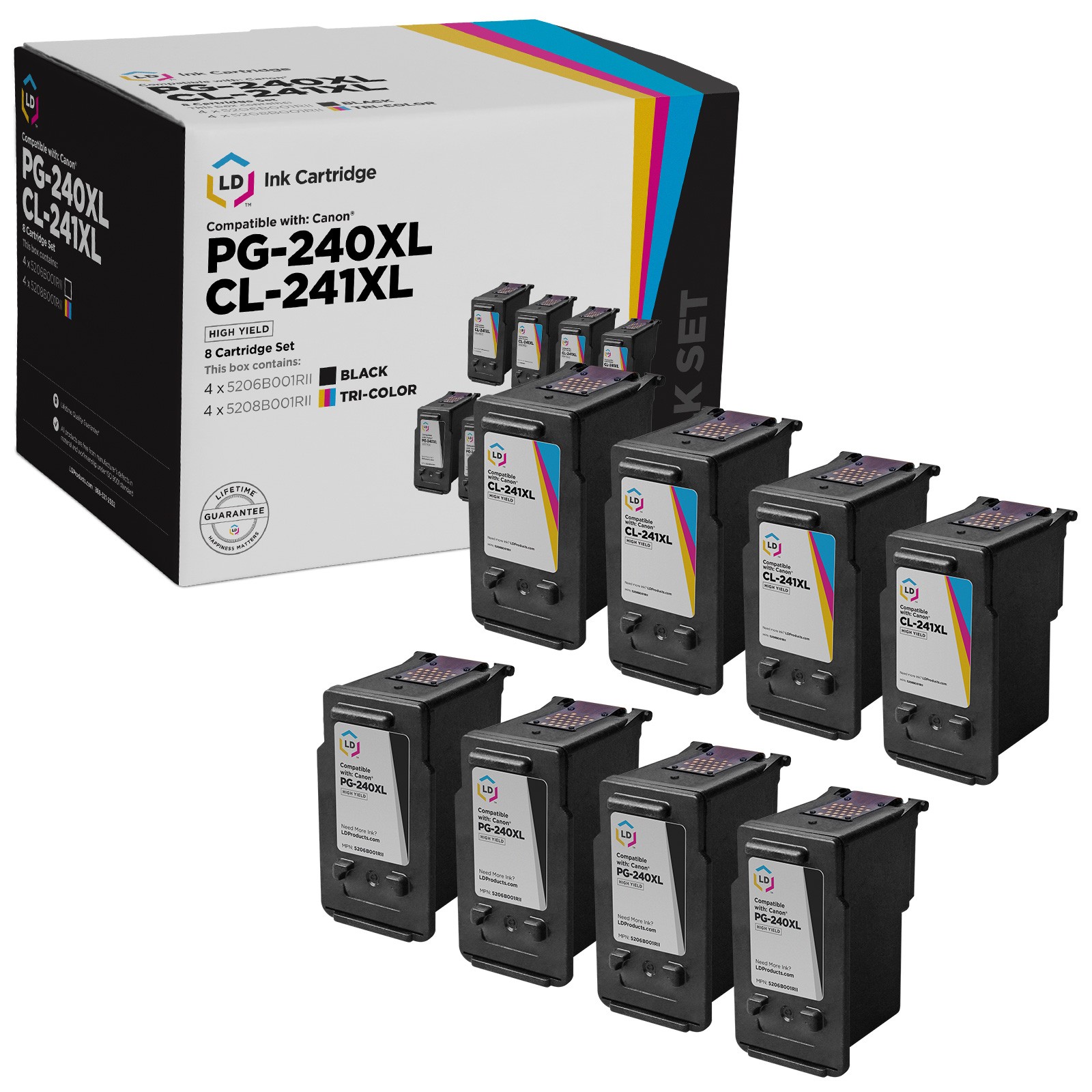 LD  Canon Reman PG240XL 5206B001 CL241XL 5208B001 8pk HY Ink Cartridges