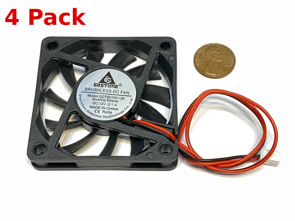 4 x DC 12V 6010 Brushless Cooling Fan 60x60x10mm 2 Pin High Speed PC Cooler A11