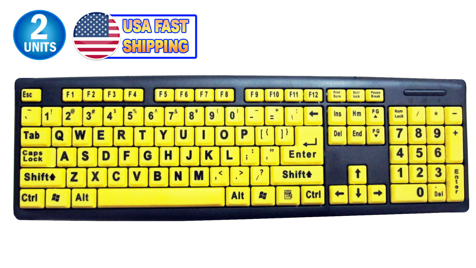 2 Big Bright EZ See Keyboard High Contrast Large Print Keys Visually Impaired 