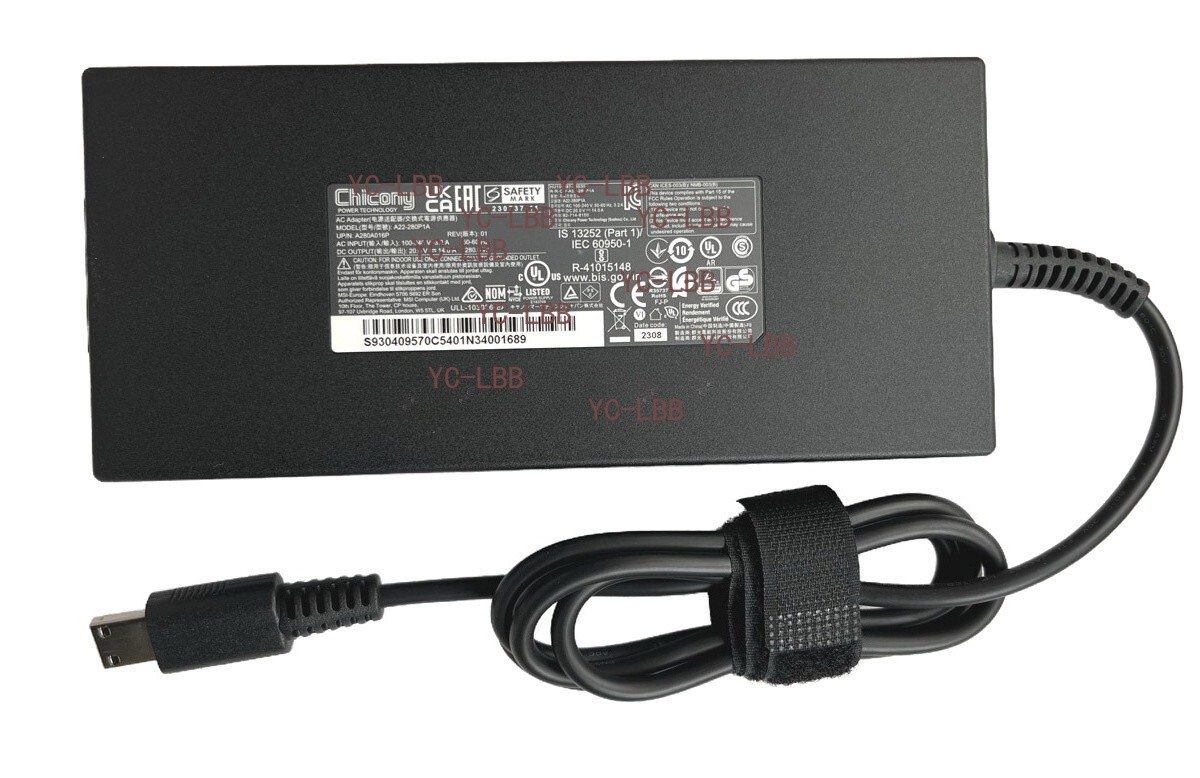 Slim Chicony 20V 14A 280W A22-280P1A AC Adapter Charger MSI Vector 17 HX USB Tip