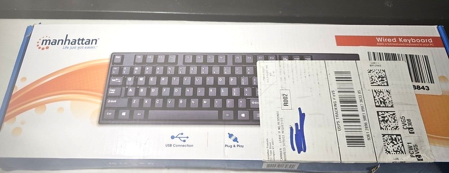 Manhattan 104-key Black Wired Keyboard with Built-in 5 ft. (1.5 m) USB-A Cable
