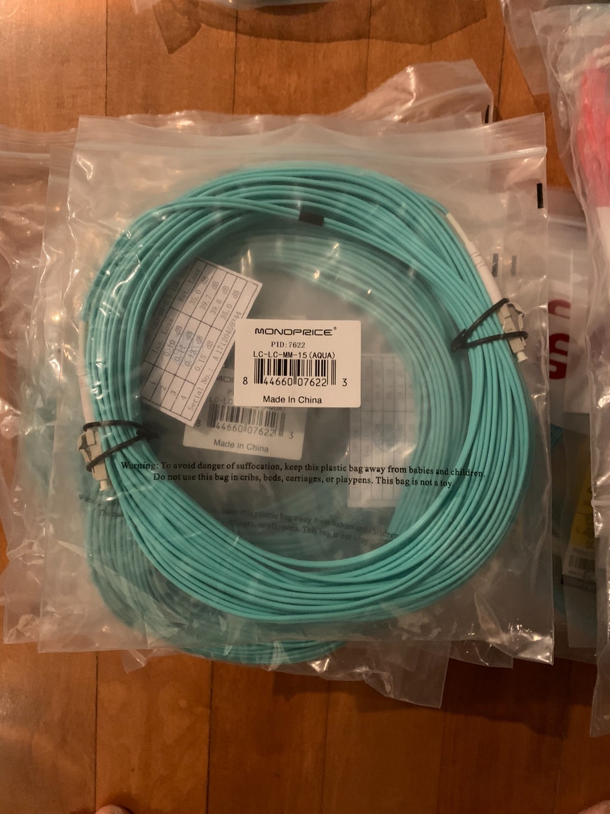 Monoprice LC-LC-MM-15 Network 15 Meter Aqua LC/LC Multimode Fiber Patch Cable