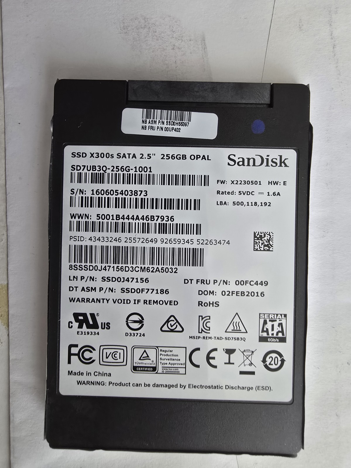 SanDisk SSD X300s SATA 6Gbps 2.5" 256GB OPAL SD7UB3Q-256GB-1001 Solid State