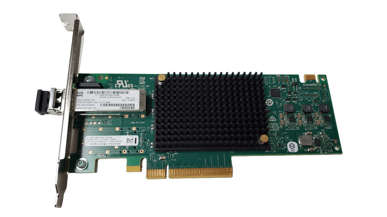 HP SN1200E Single Port 16Gb HBA Q0L13-63001 870001-001 Full Height w/ SFP