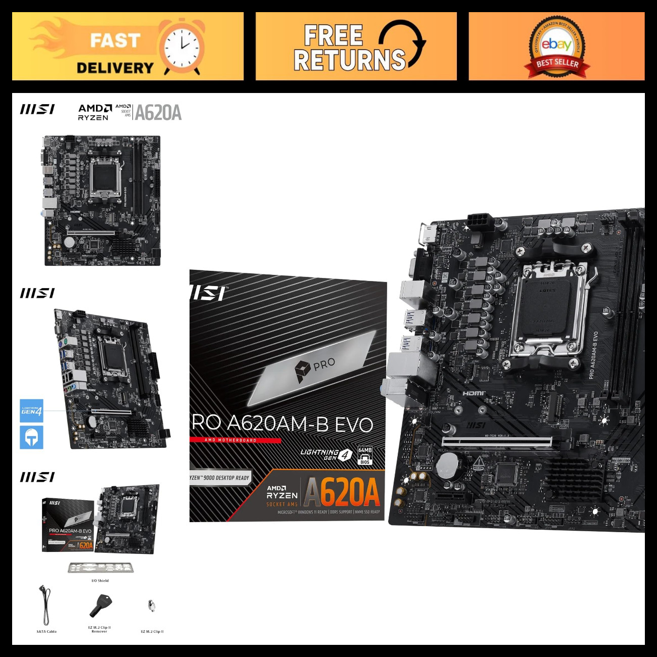 Micro ATX Motherboard for AMD Ryzen 9000/8000/7000, DDR5, PCIe 4.0, M.2 Gen4