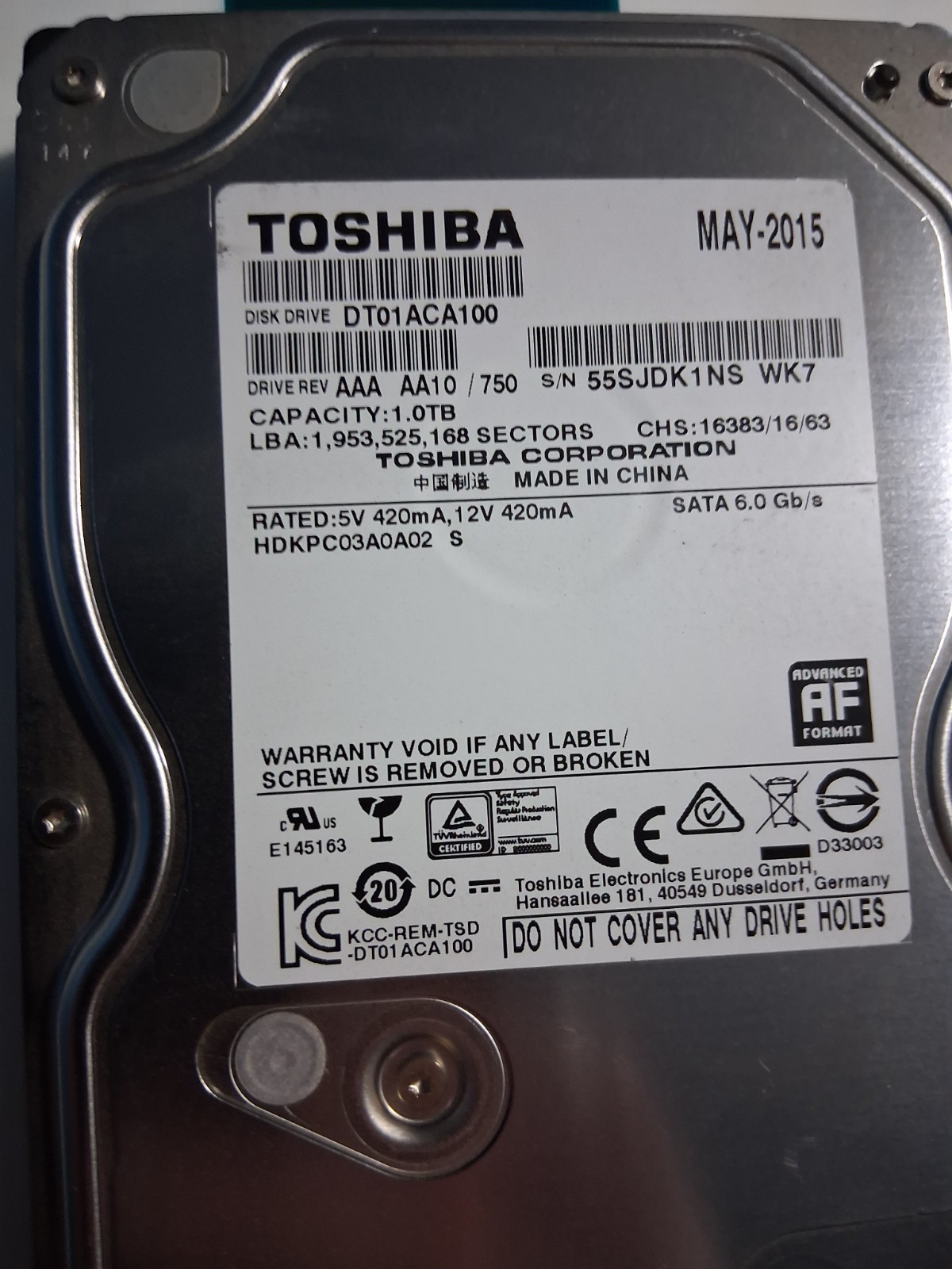Toshiba DT01ACA100 1 TB 3.5" SATA III 3.5 in Desktop Hard Drive