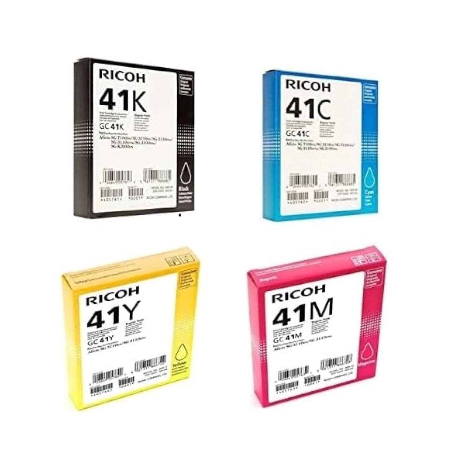 Ricoh 405761,62,63,64 Cartridge Set 4 Pack (C,K,M,Y) for GC 41, Aficio CKMY