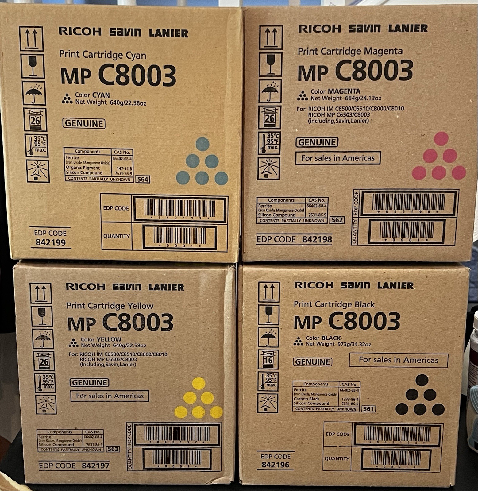 Ricoh MP C8003 Toner Set KYMC 842196 842197 842198 842199 OEM NEW