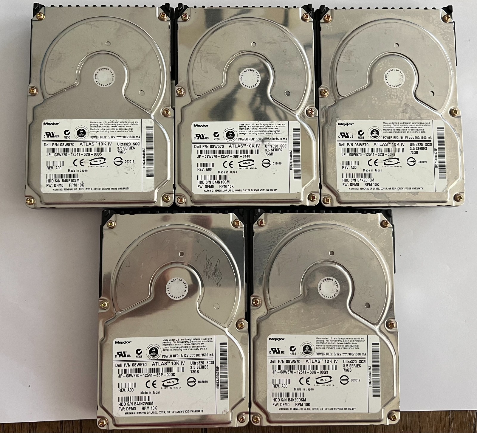 5X Maxtor Atlas 10K IV 73GB U320 80-pin Hard Disk Drives P/N: 8B073J0 LOT of 5
