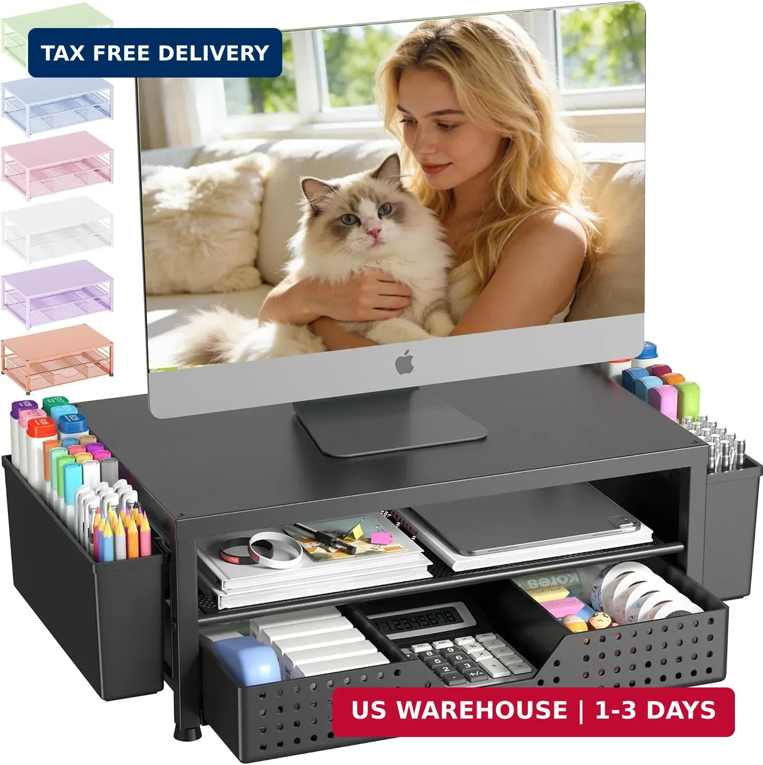 OPNICE Desk Organizers and Accessories, Computer Monitor Stand Riser with Drawer