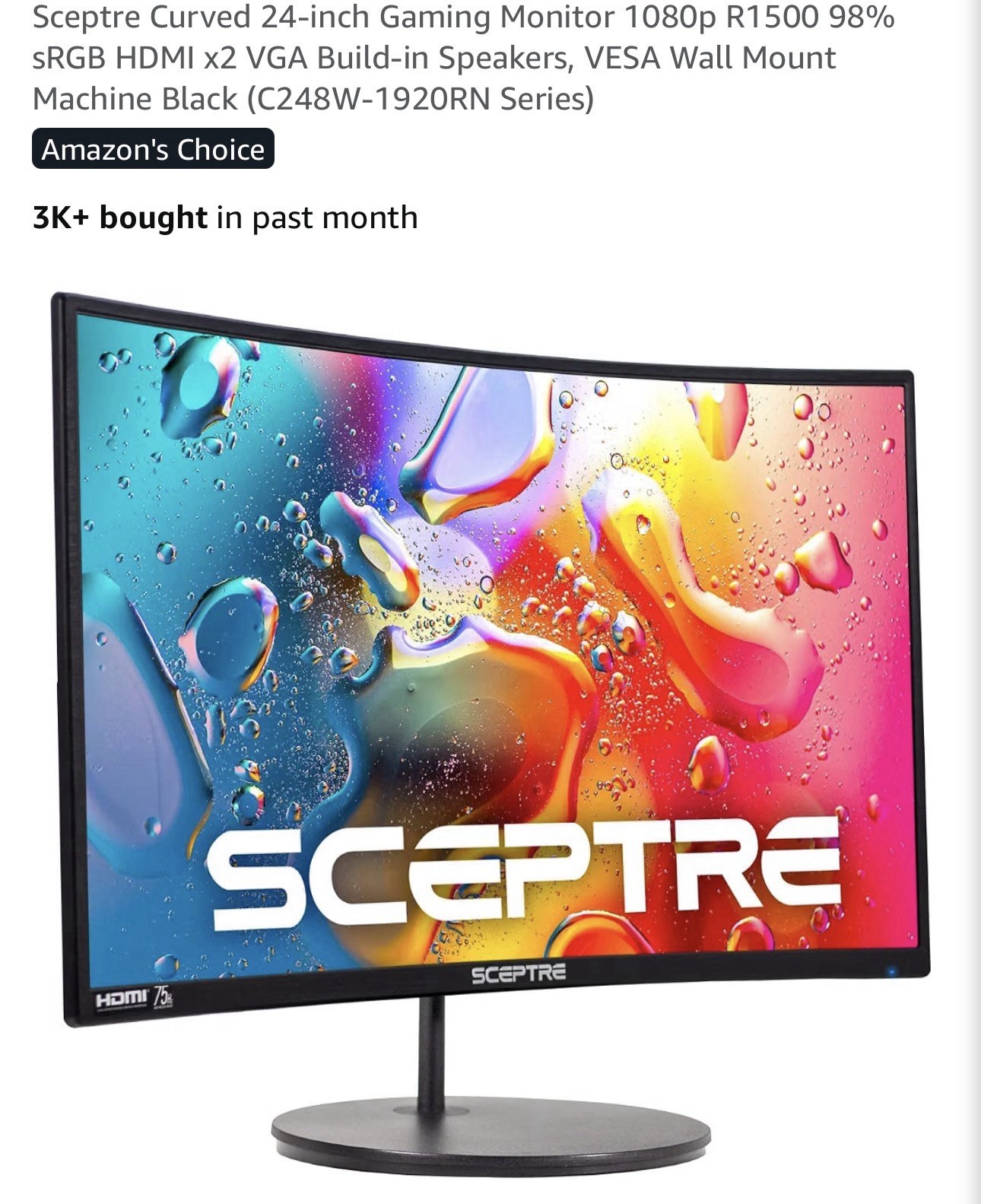 Sceptre 24-inch Curved Gaming Monitor 1080p tested