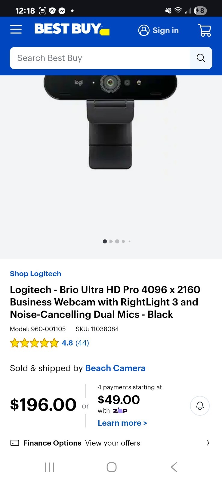 Logitech Brio Ultra HD Pro 4096 x 2160 Business Webcam w/ RightLight 3
