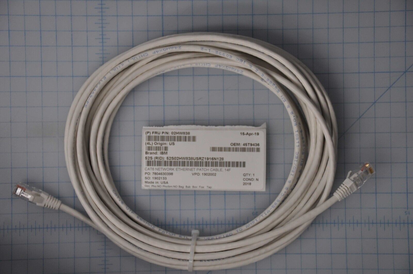 New IBM CAT6 14FT Network Ethernet Patch Cable 45T9436
