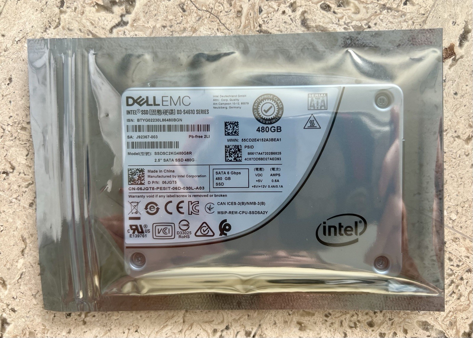 06JGT5 DELL EMC SSDSC2KG480G8R D3-S4610 480GB SATA 2.5'' ENT 6Gb/s SSD