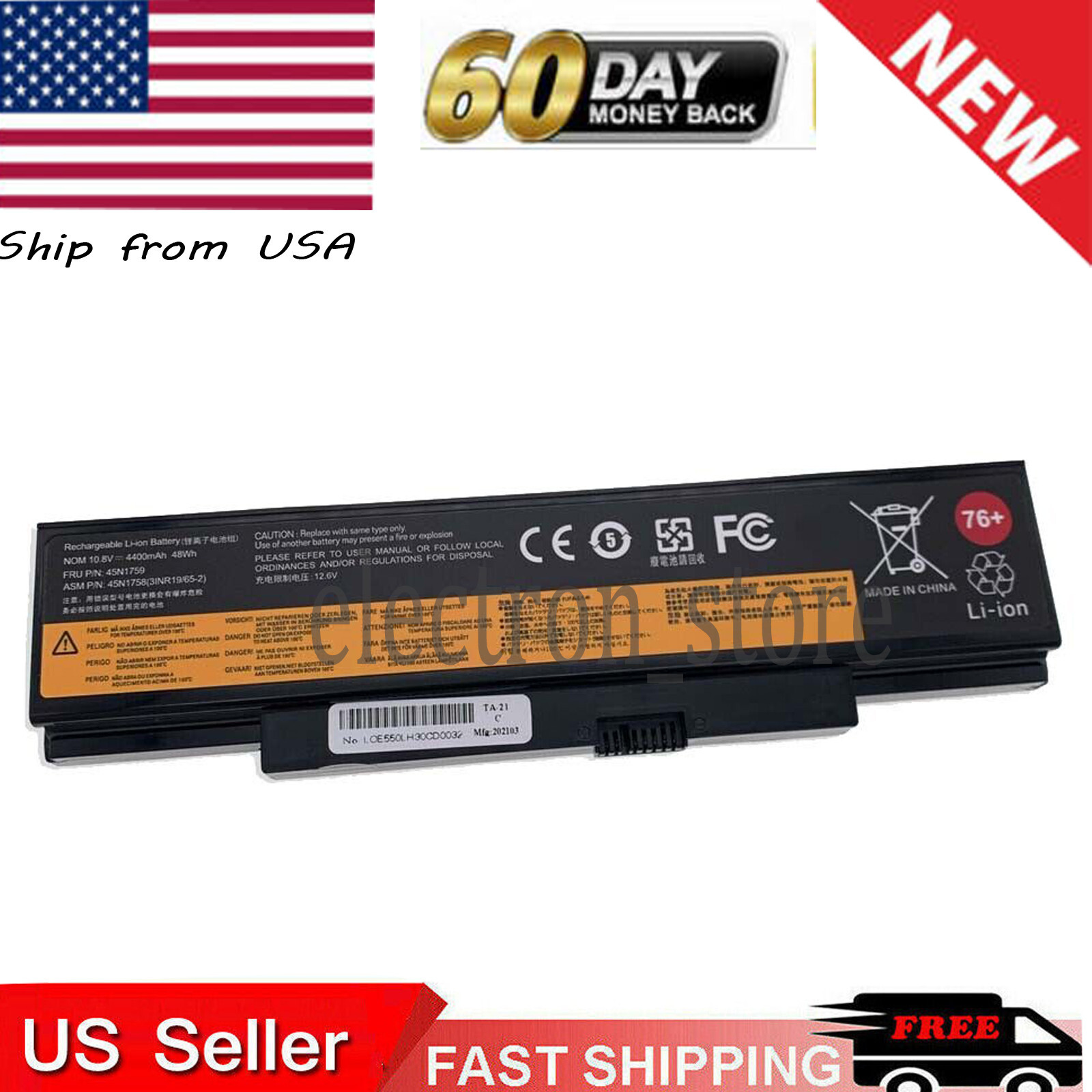 48Wh New 76+ Battery For Lenovo ThinkPad Edge E550 E550C E555 E560 E565 Series