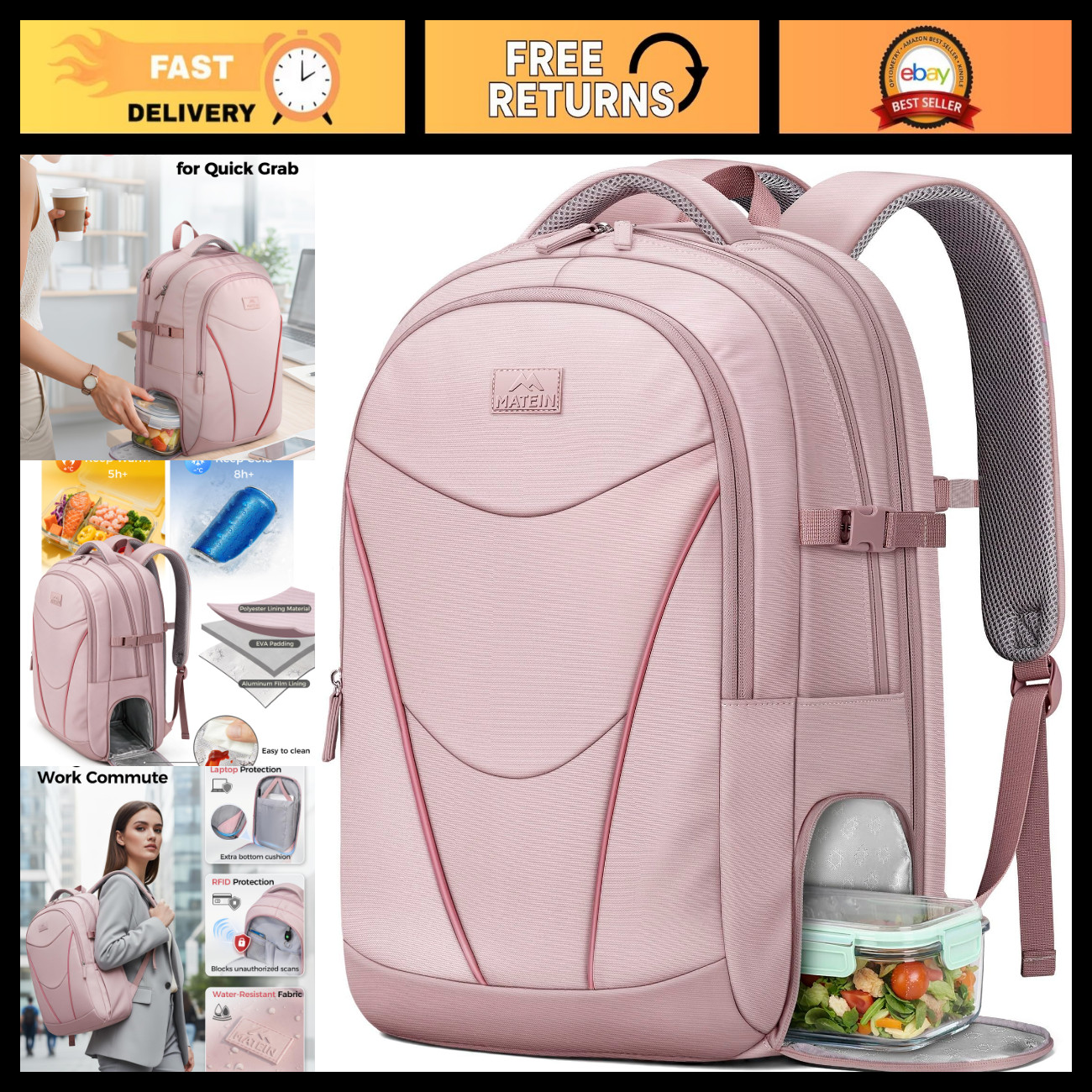 Stylish Pink Laptop Backpack for Women, Fits 17" Computer, College & Travel Use