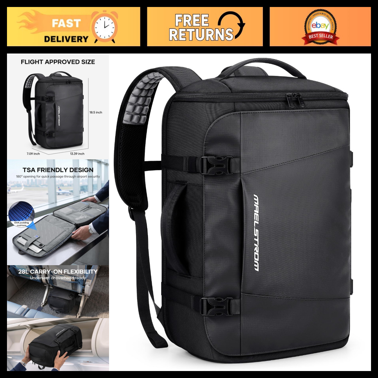 28L Travel Backpack, TSA Approved Carry-On Laptop Bag for Men & Women, Durable &