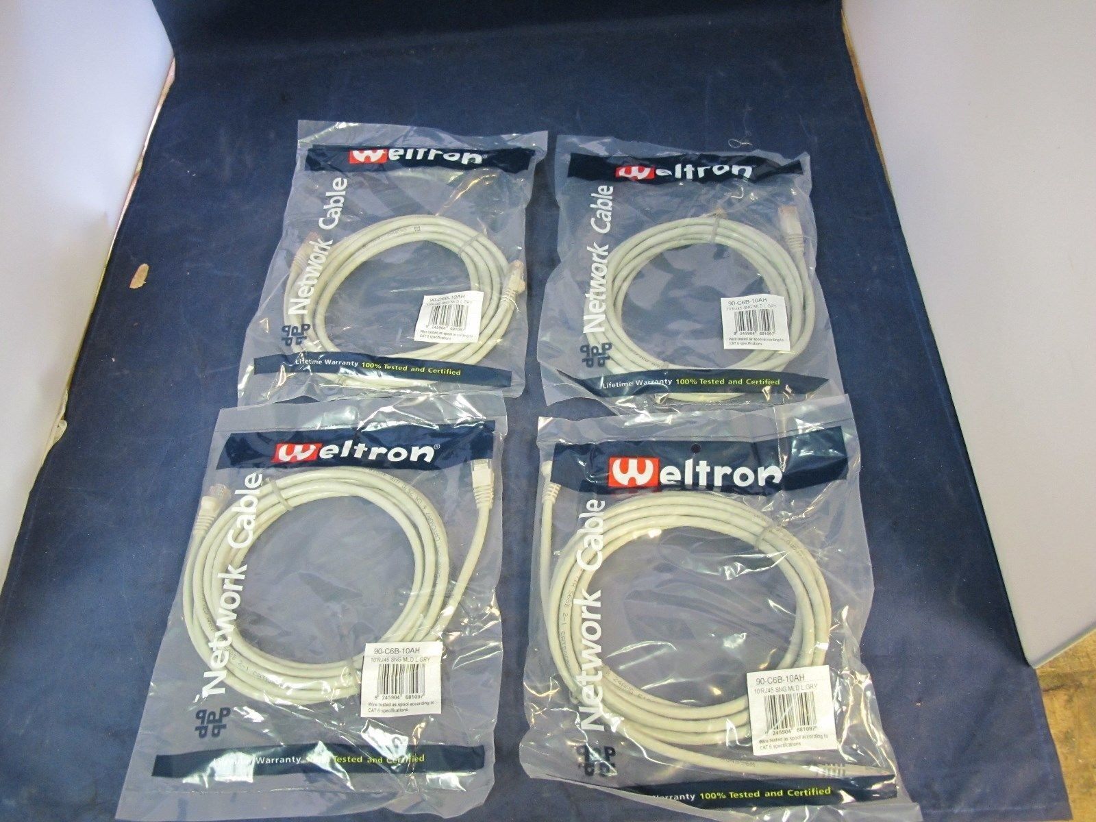 4 x Weltron Winston Cat6 Snagless Patch Cable, Gray, 10ft NEW DISPLAY BAG CAT-6