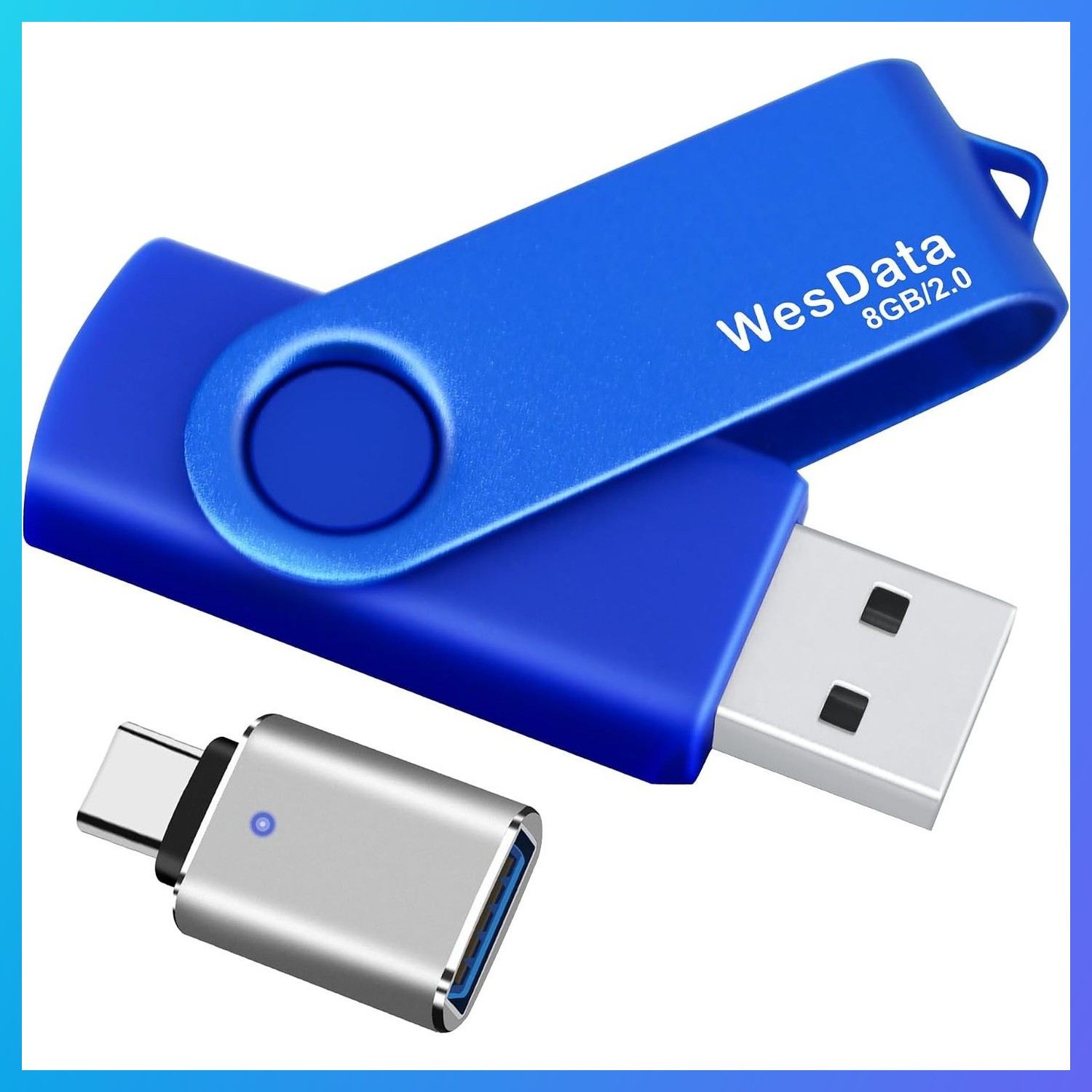 8GB USB 2.0 Flash Drive and 1 USB C Adapter, Thumb Drive USB Memory Stick Jump