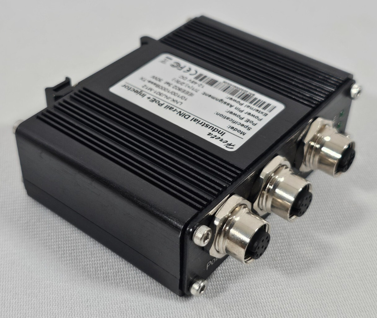 PoE Power Injector Hardened Industrial M12 12-48V 30W Power Over Ethernet Din