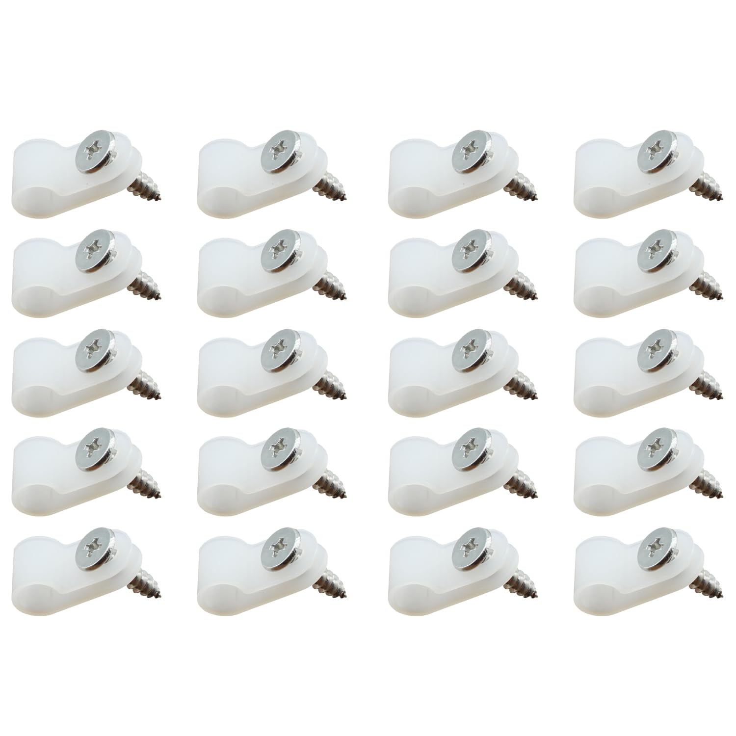 120 PCS 1/4 Inch R-Type Clip Clamp P-Style Mounting with Screws White Nylon
