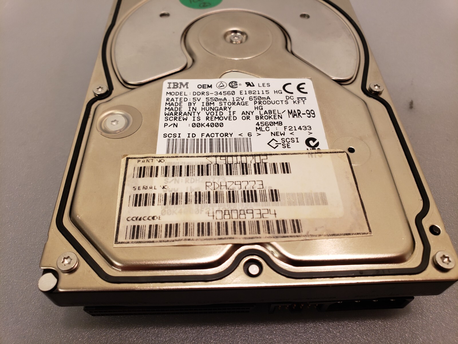 Vintage IBM SCSI DDRS-34560 4.5GB 68pin 00K4000 Hard Drive Tested 100% Health