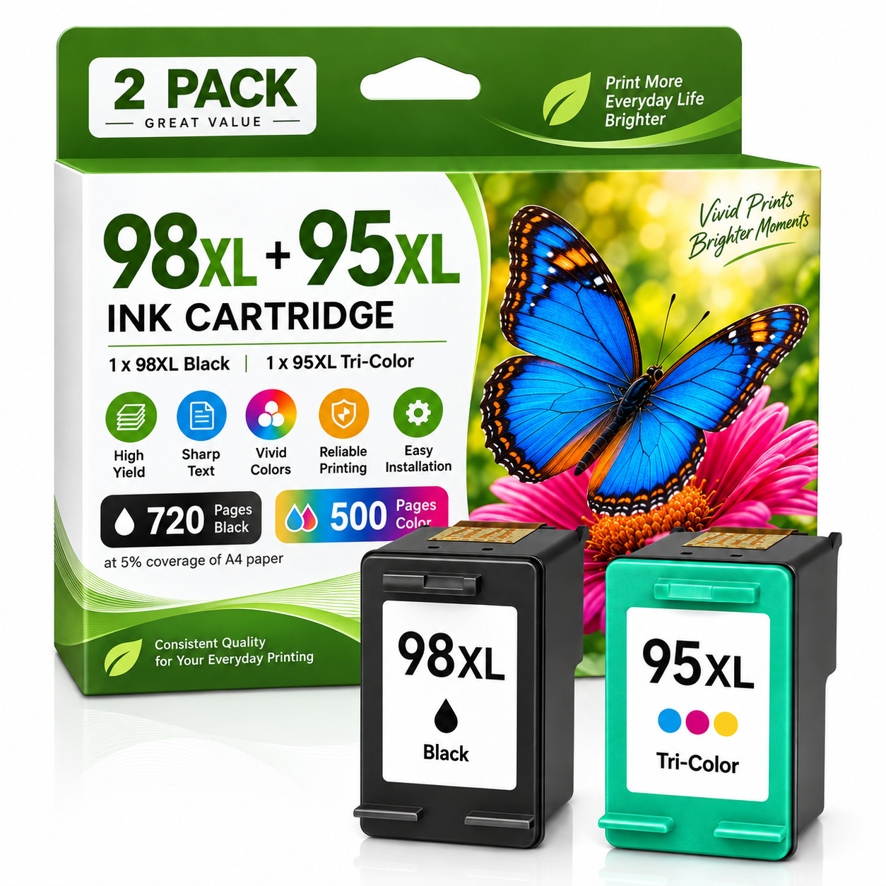 95XL 98XL Ink Cartridges For Officejet 150 100 PhotoSmart C4180 2 Pack(BK/Color)