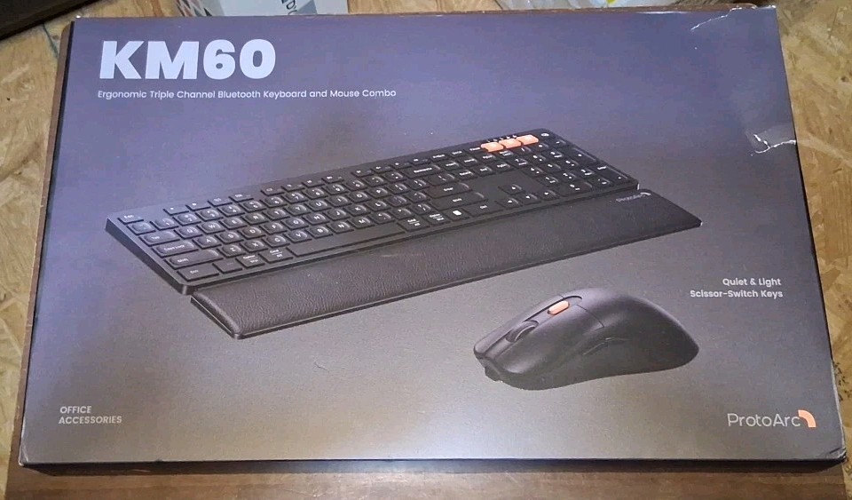 ProtoArc KM60 Wireless Ergo Keyboard and Mouse Full-Size Bluetooth Rechargeable 