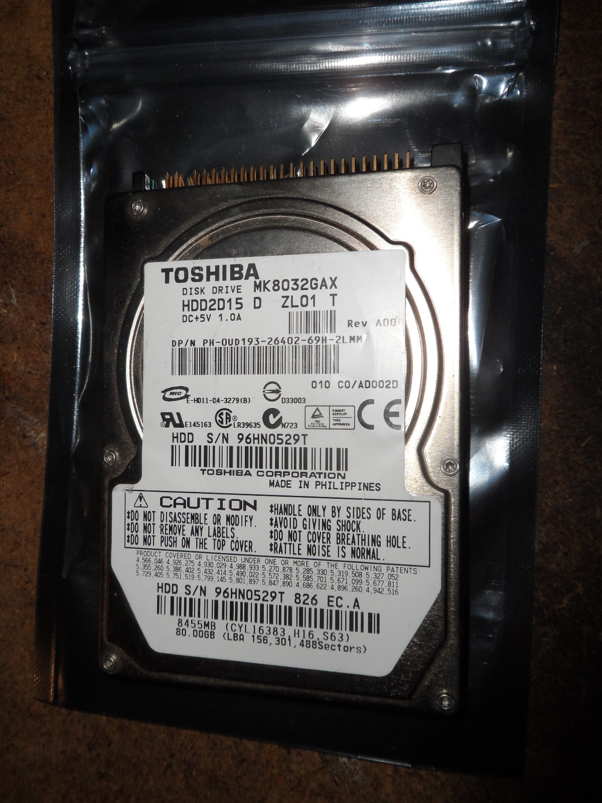 Toshiba MK8032GAX 80GB Internal 5400RPM 2.5" (HDD2D15) HDD
