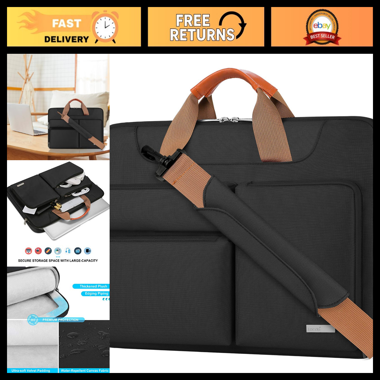 360° Protective Laptop Shoulder Bag for 13" MacBook Air & Pro - Black, Durable D