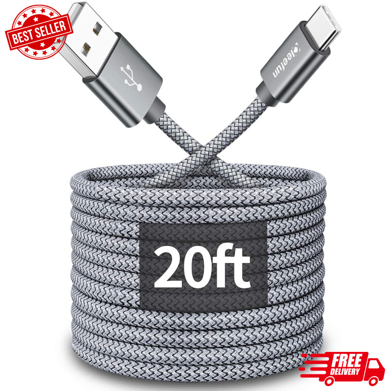 20Ft Extra Long USB Type C Cable A 2.0 To Nylon Braided Charger Cord Compatible