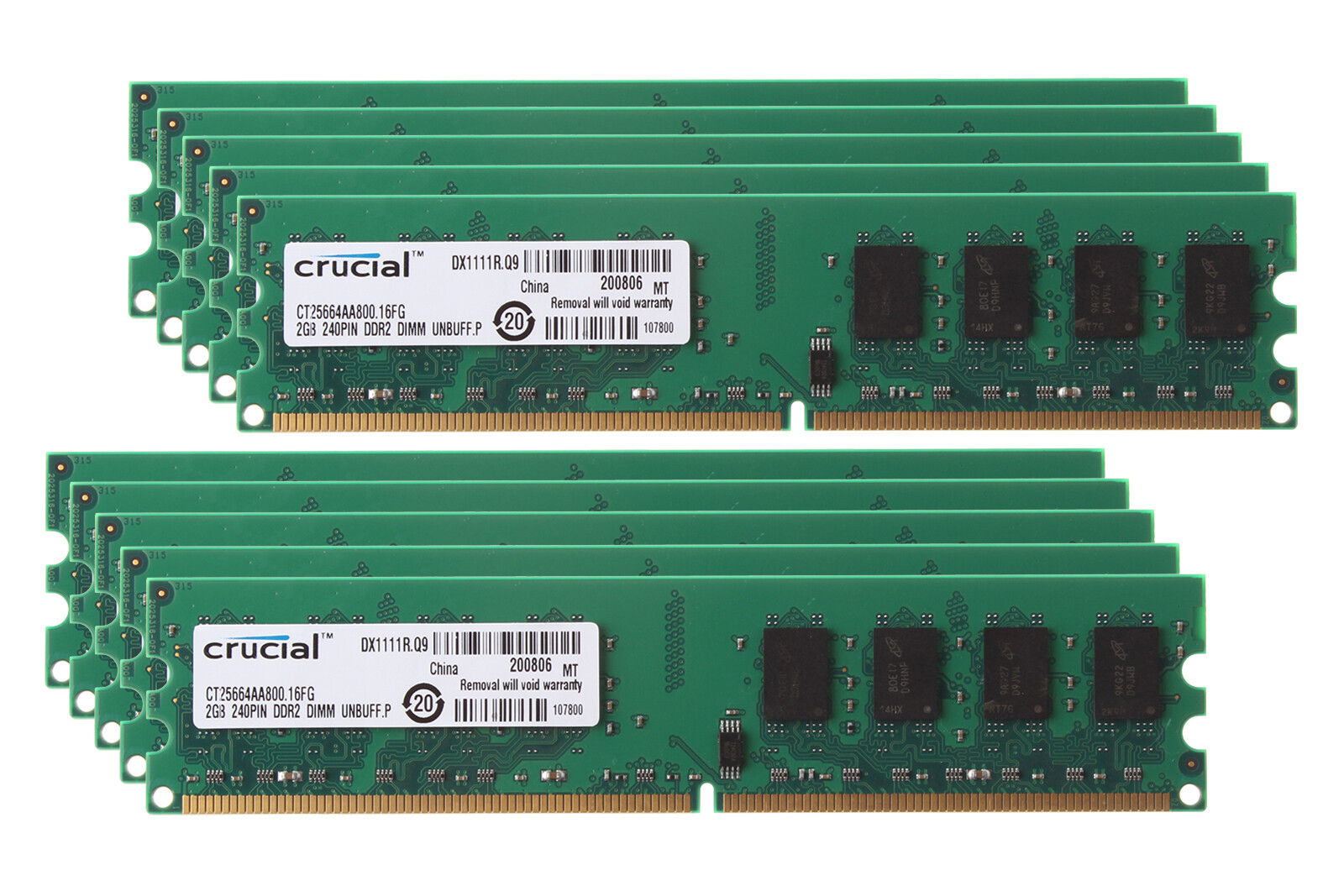 Crucial 10x 2GB 2Rx8 PC2-6400 DDR2 RAM 800Mhz 240Pin Desktop Memory DIMM PC6400