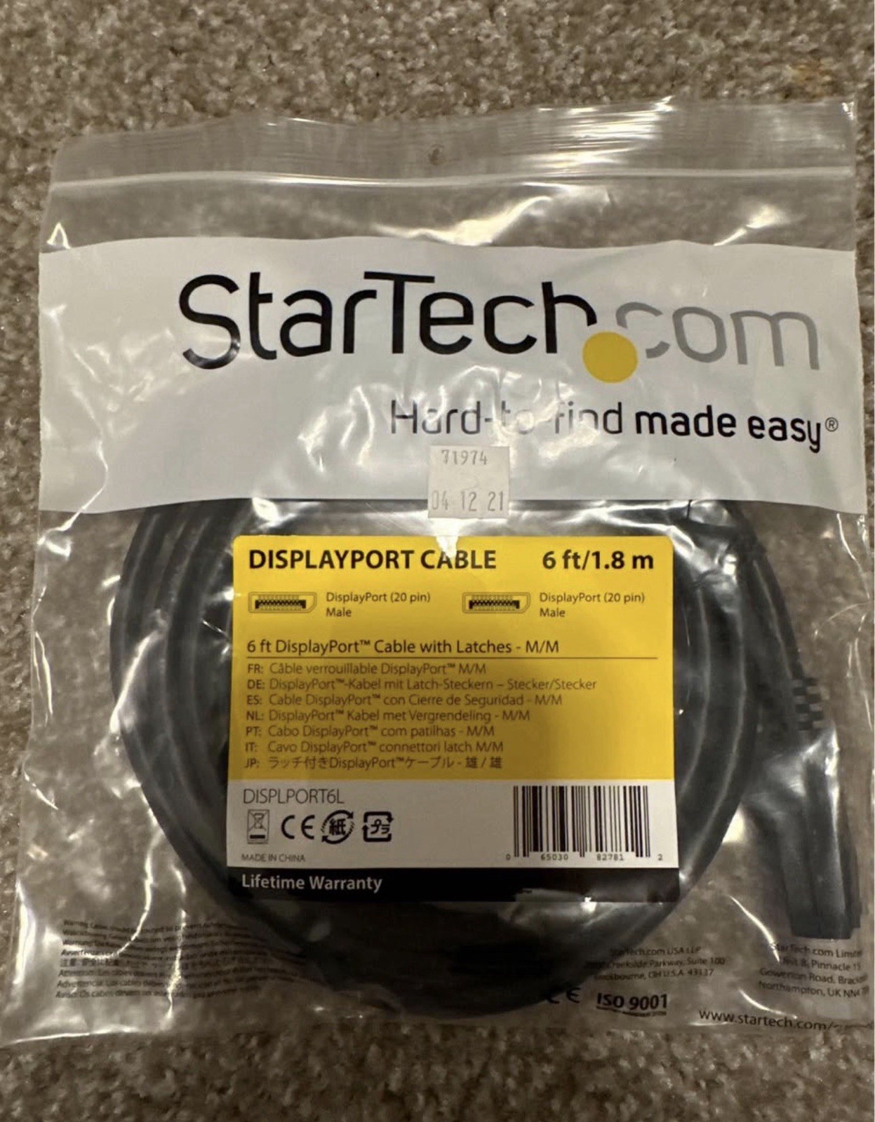 StarTech DisplayPort Cable with Latches 6 ft Black DISPLPORT6L