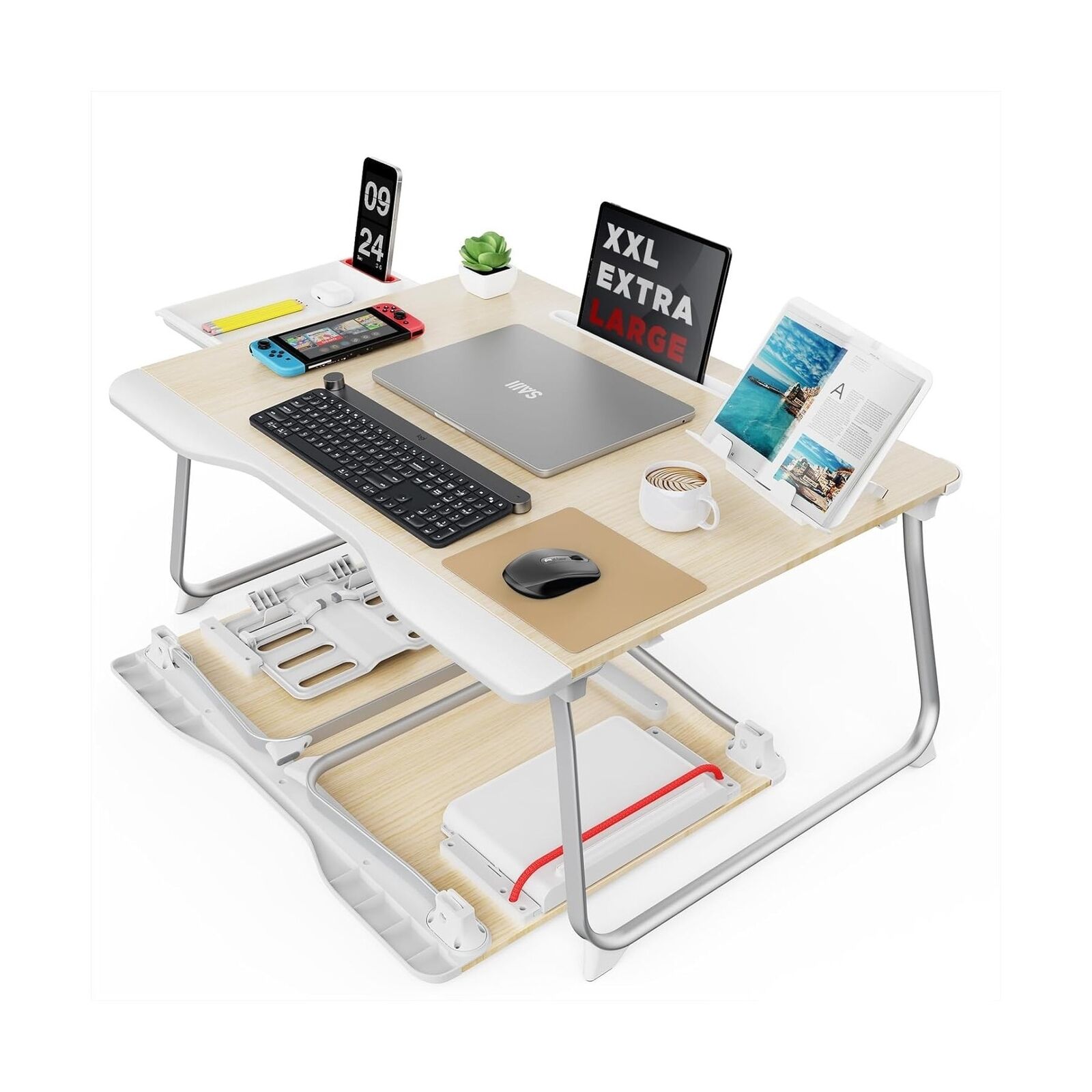 SAIJI Folding Bed Desk for Laptop, Eating Breakfast, Writing, Gaming, Extra L...