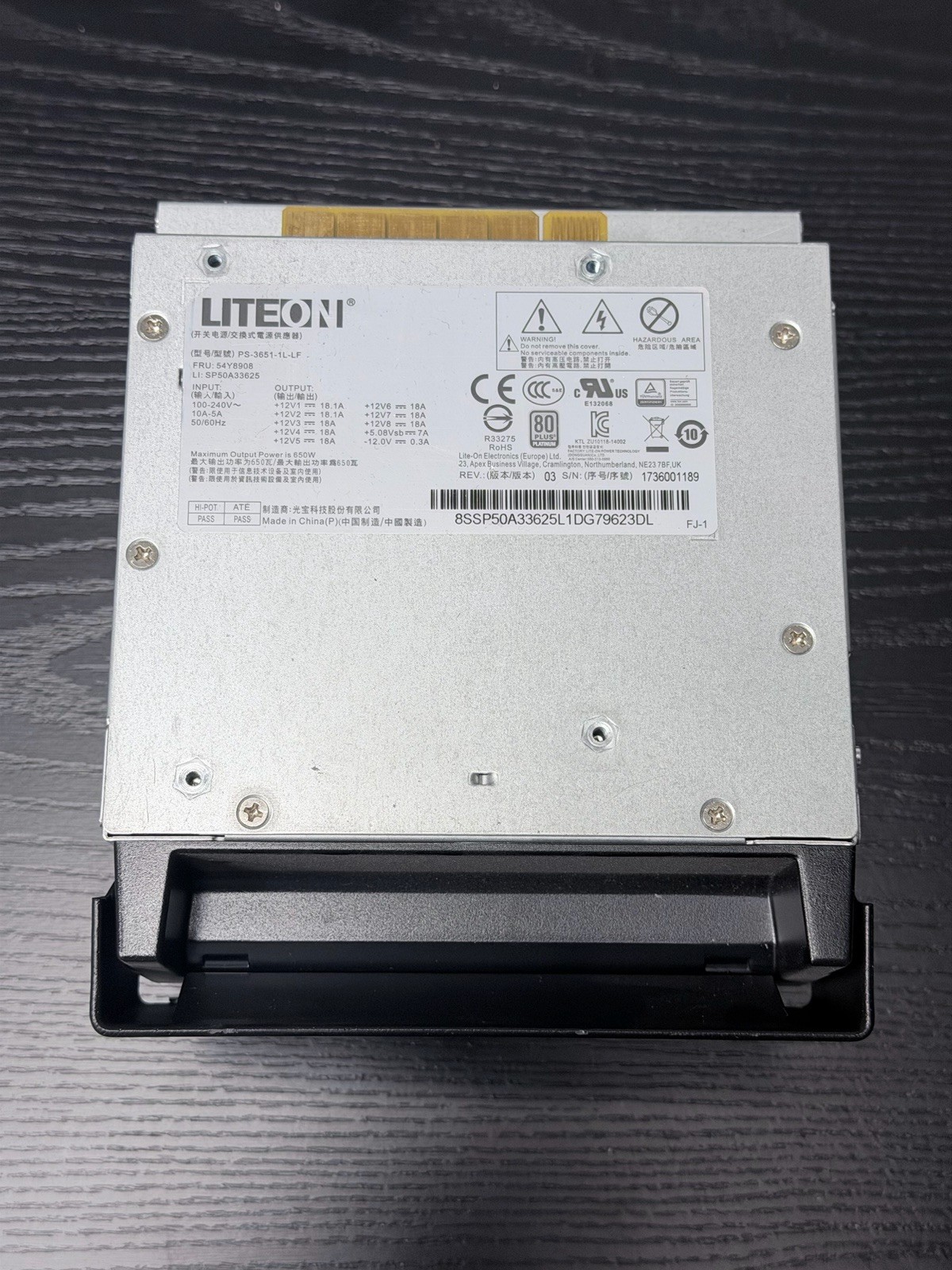 Lite-On PS-3651-1L-LF 650W Power Supply fo ThinkStation P500 P510 P700 P710 P500