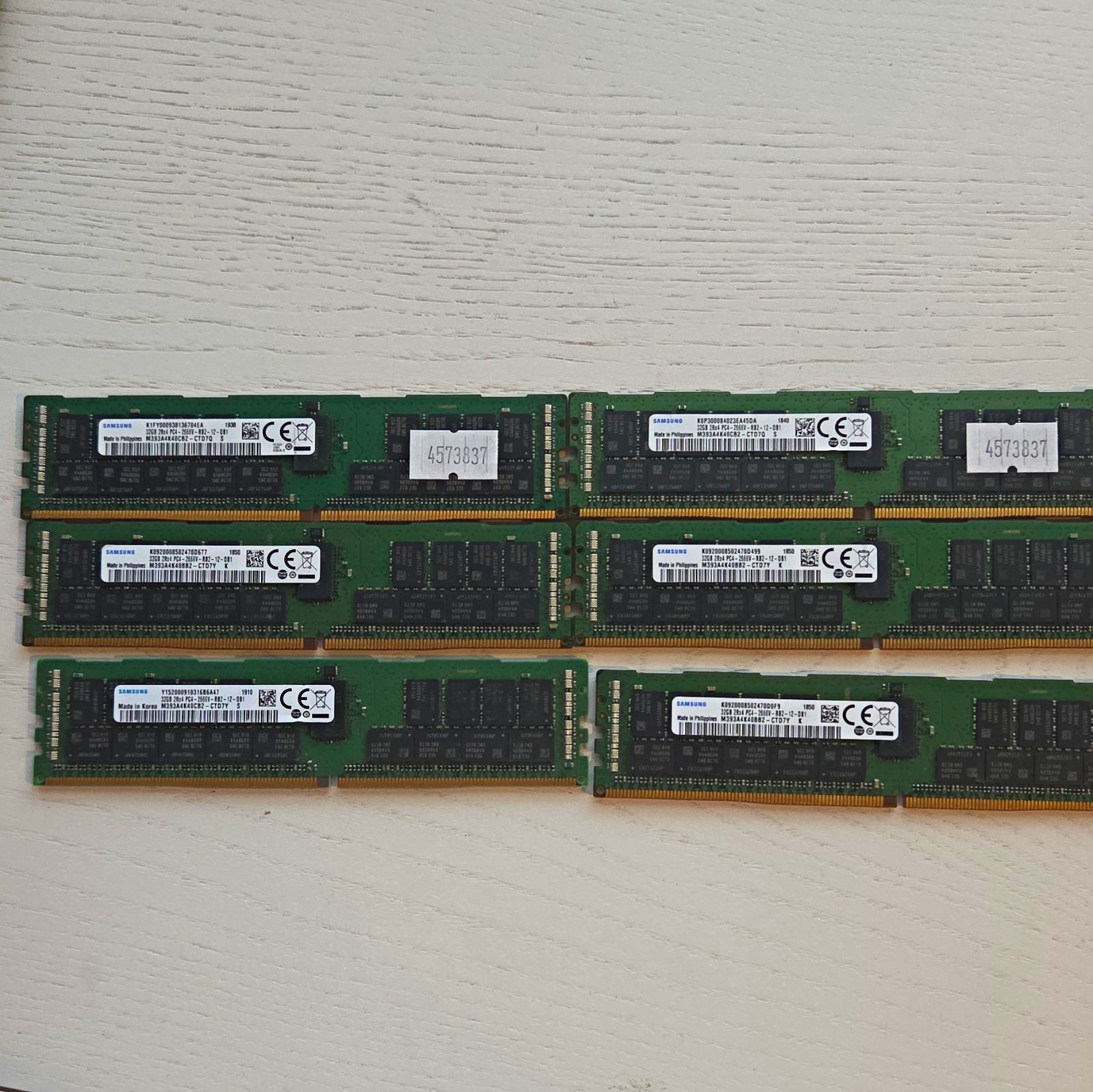 Samsung 192GB (6x32GB) DDR4 PC4-2666V RDIMM ECC Reg 288-Pin M393A4K40