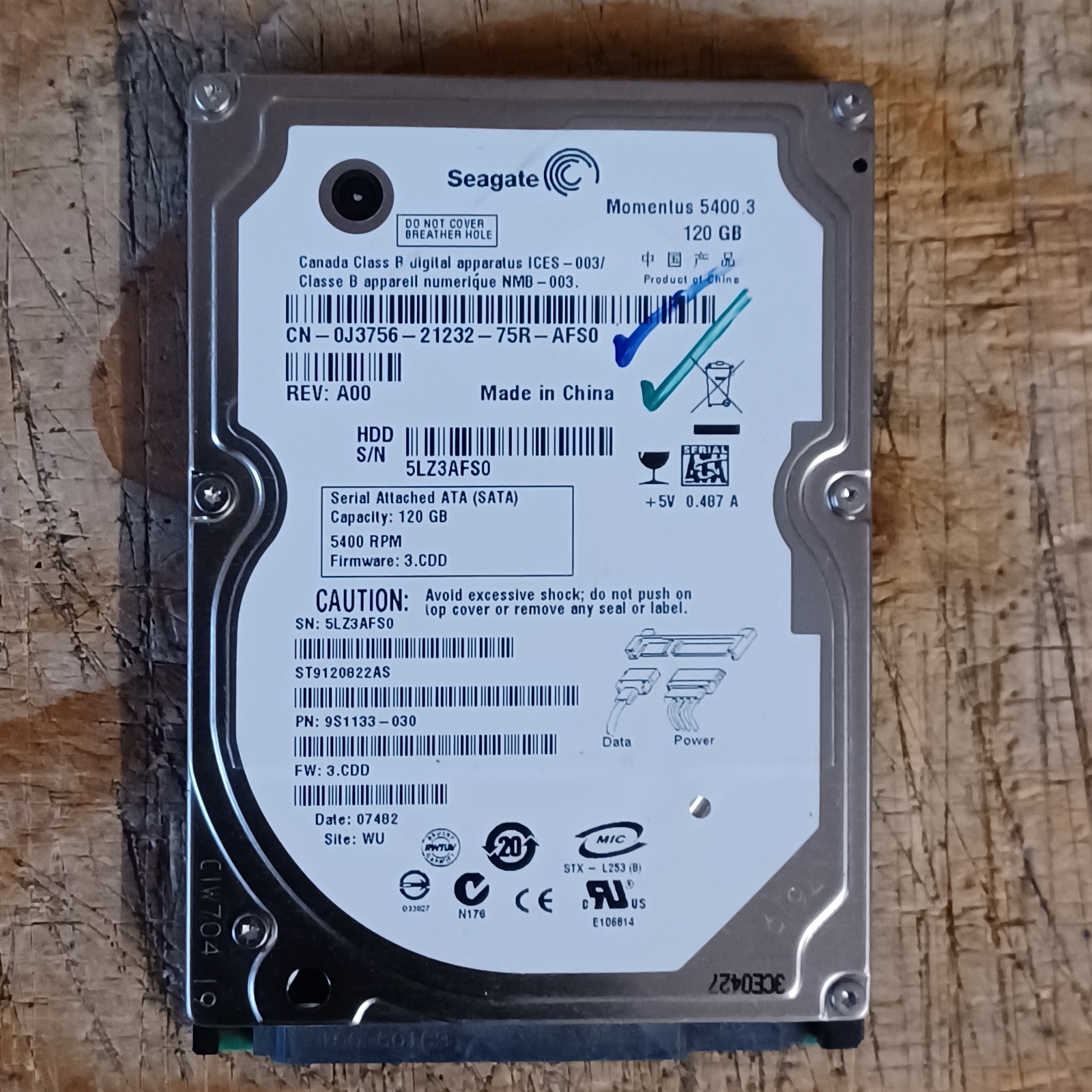 HP 120GB 418266-002 Seagate ST9120822AS 9S1133-042  2.5" HDD