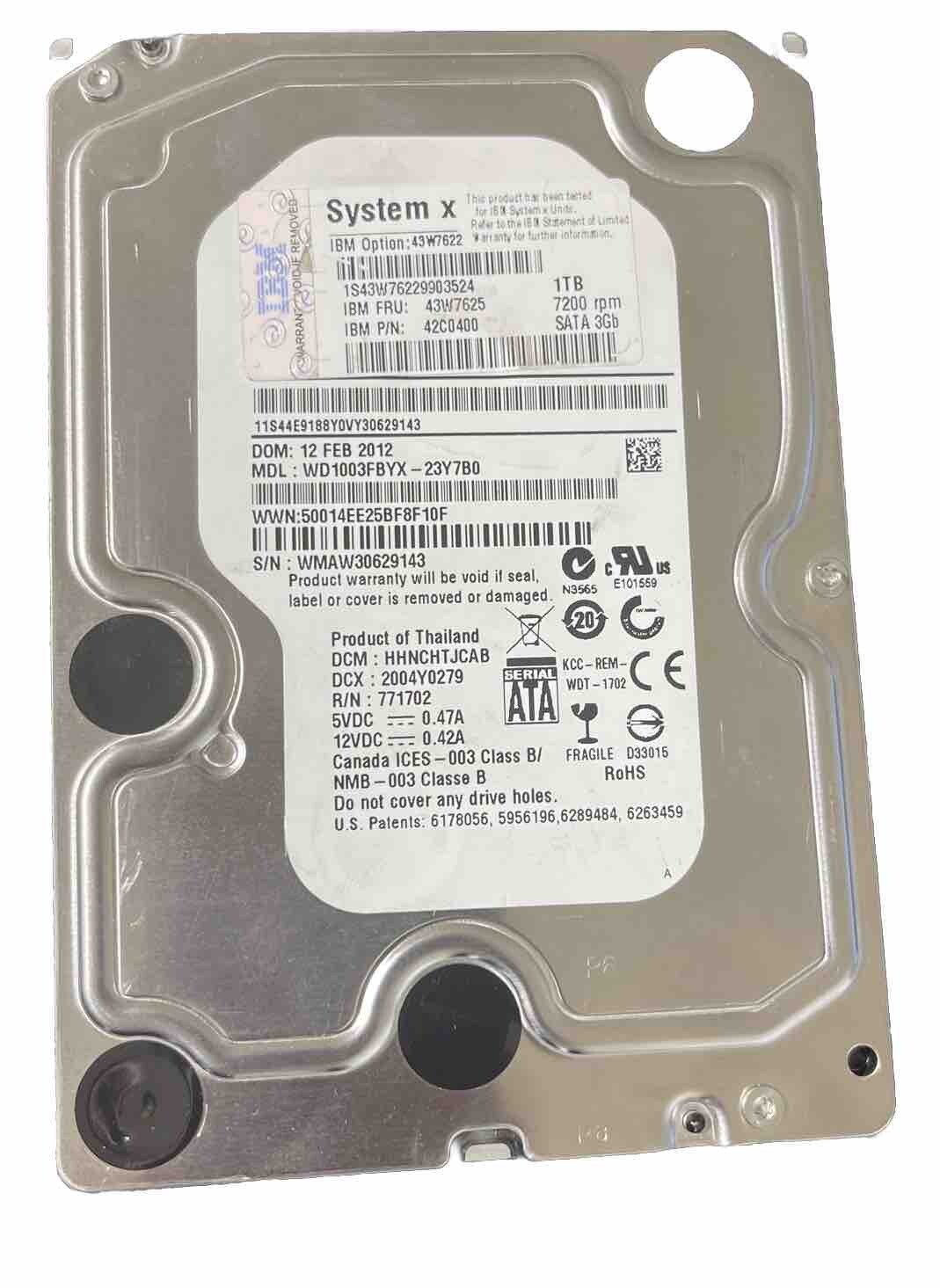 WD 1TB WD1003FBYX-23Y7B0 IBM 43W7622 SATA 3 GB