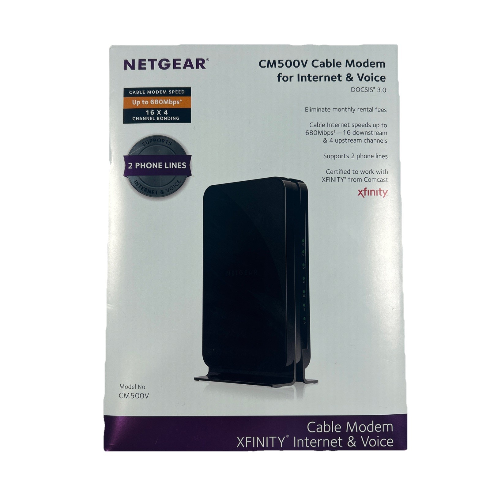 Netgear CM500V 16x4 DOCSIS 3.0 680Mbps High Speed Cable Modem with Voice Open