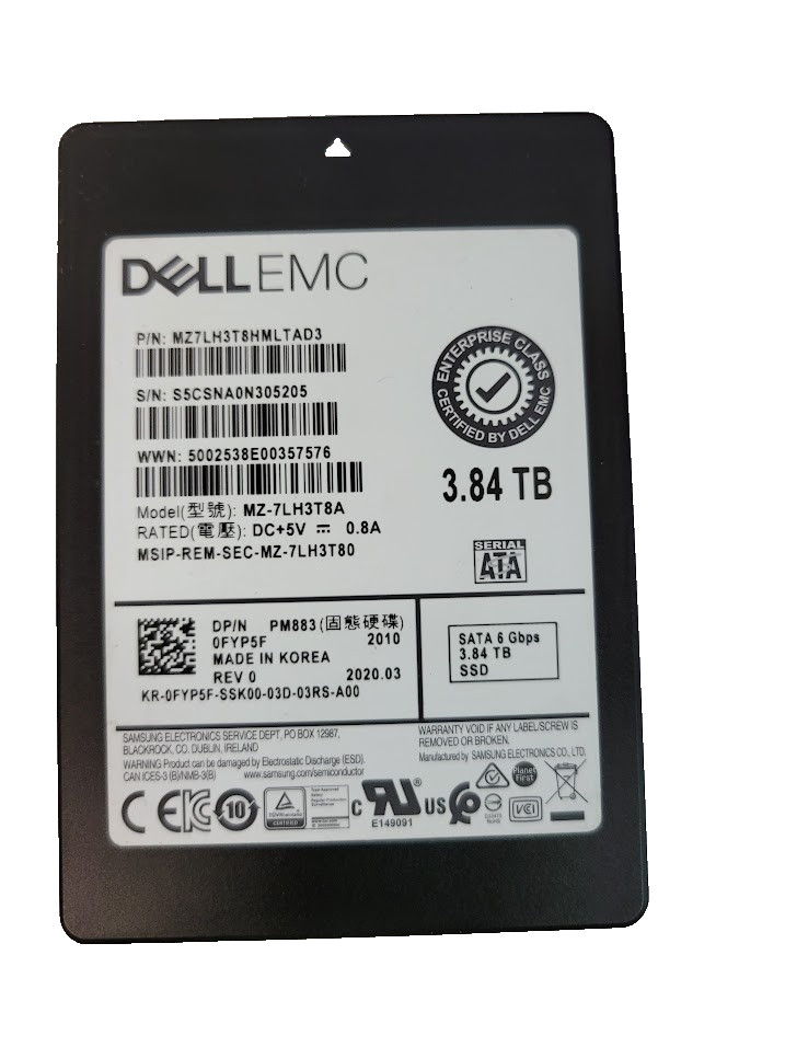 Dell MZ-7LH3T8A 3.84TB 2.5" 6Gb/s SATA Solid State Drive Dell P/N: 0FYP5F