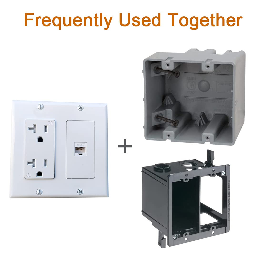 2 Gang Power Outlet with 1 CAT6 Ethernet Port - 20A Electrical Outlet Cover P...