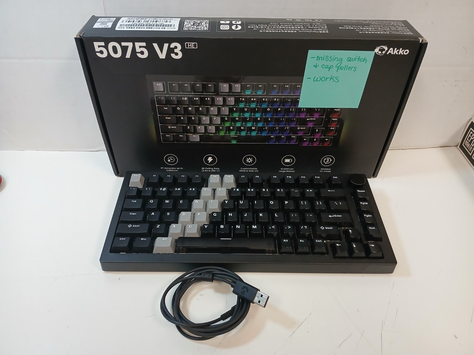 Akko 5075 V3 HE RGB Wireless Tri-Mode Keyboard, Black Gradient *READ*