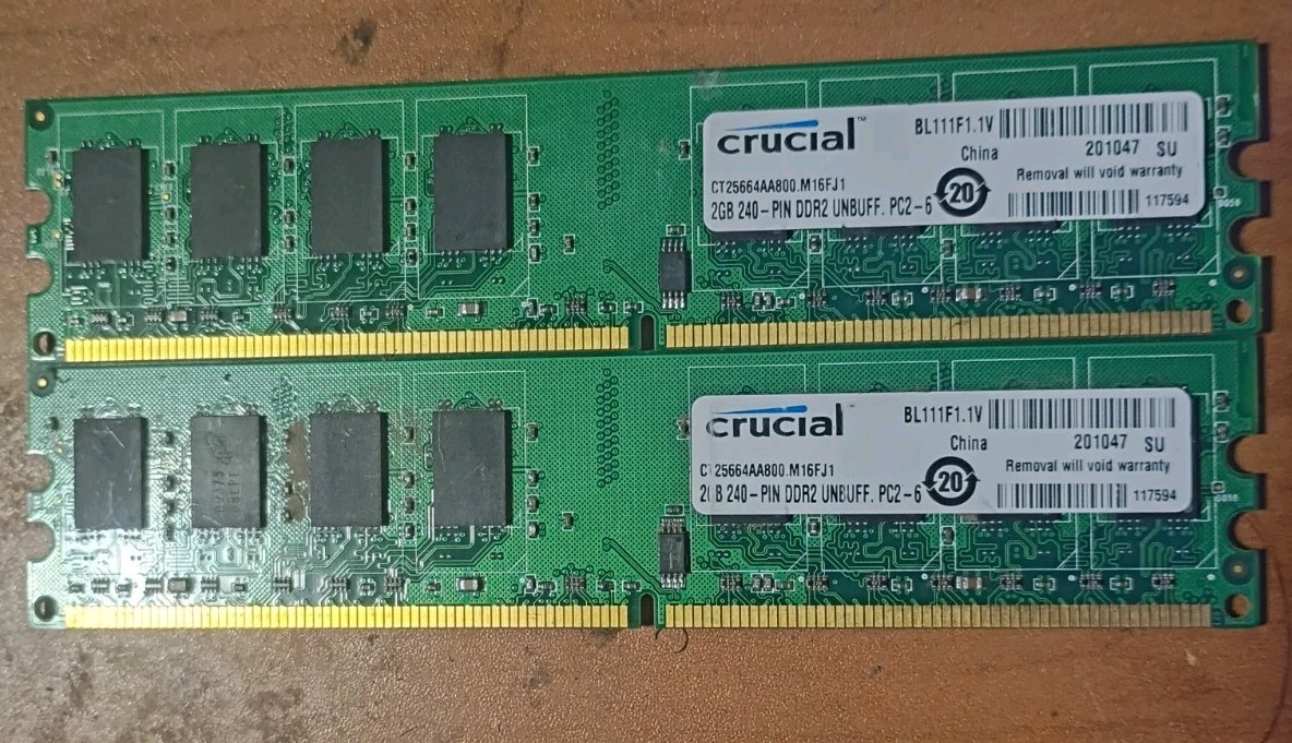 Crucial 4GB (2x2GB) 240-PINN DIMM 256MX64 DDR2RAM CT25664BA1339.C8FER2 RAM