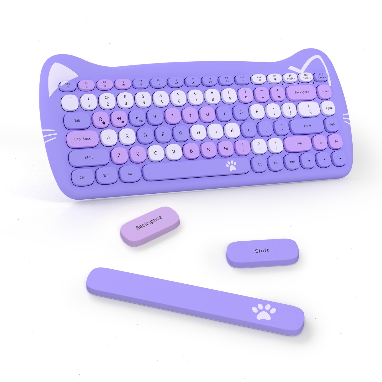 AJAZZ 3060i Wireless Keyboard 84 Keys Cute Cat Ear Silent Round Retro For PC Mac
