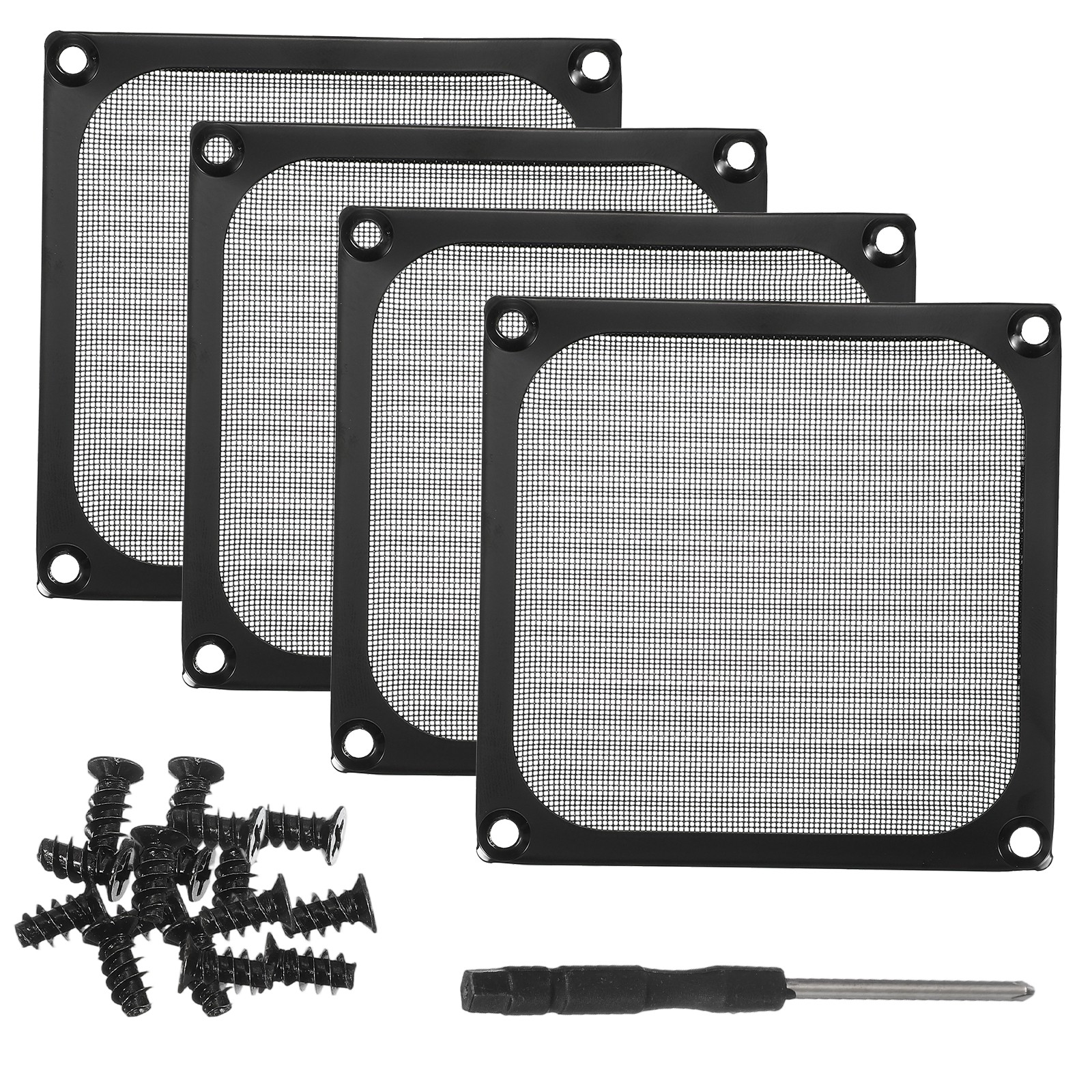 4Pcs, 92mm Fan Filter Grills Aluminum Frame Mesh w/ Accessories Black