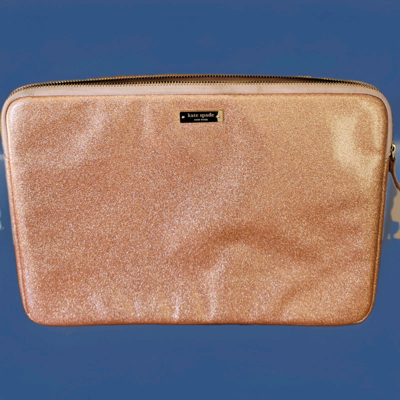 Kate Spade New York Padded Laptop Tablet Sleeve Case Rose Gold Glitter 13" 