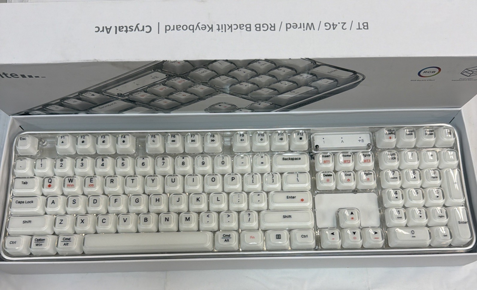 MOFII Wireless RGB Keyboard Tri-Mode Bluetooth/USB-C/2.4G Crystal Jelly Keys