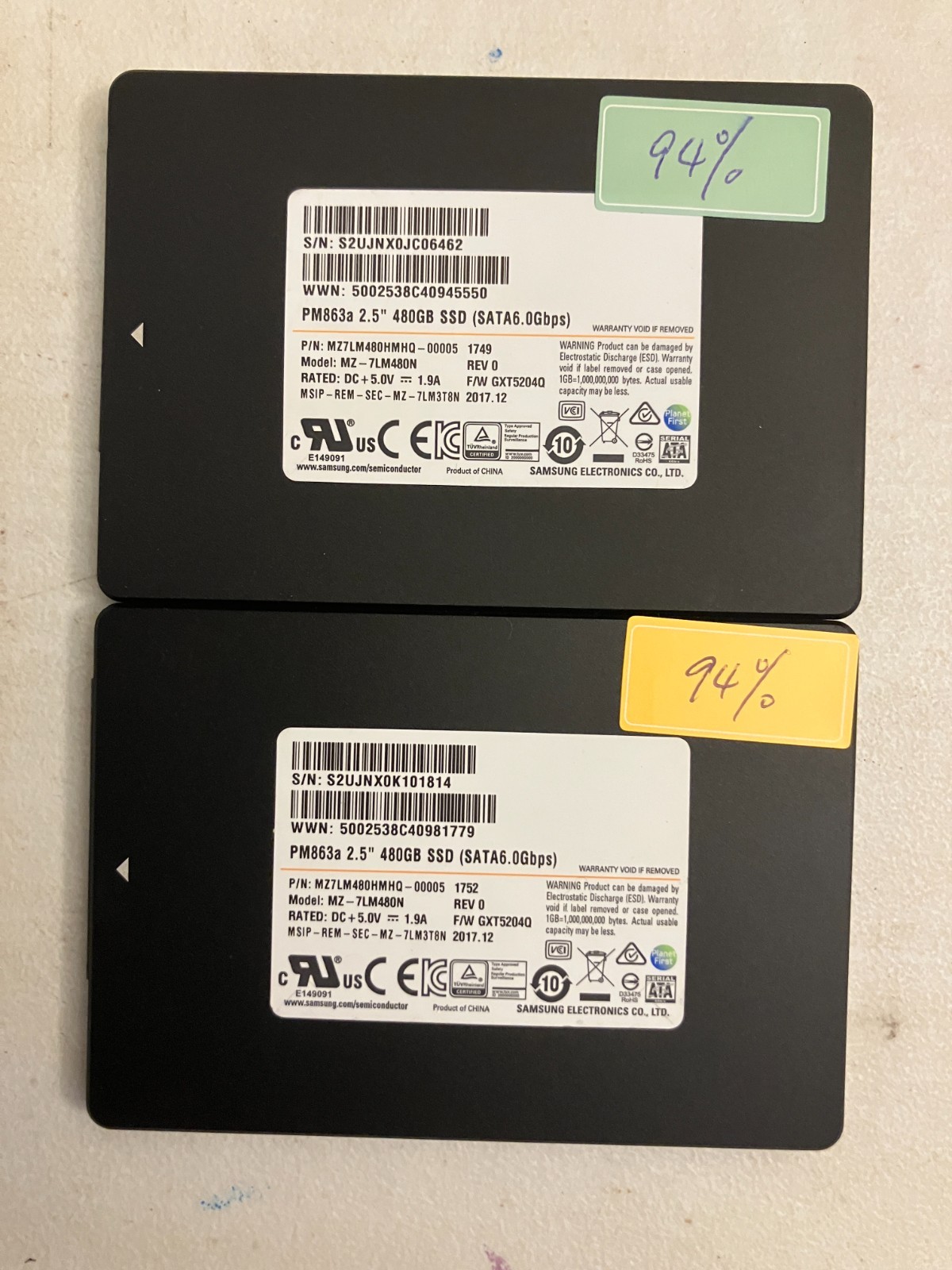 Samsung PM863a 480GB 2.5" SATA III Enterprise SSD (MZ-7LM480N) - 94% Health